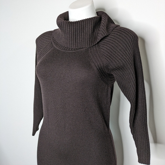 Antonio Melani dark brown/purple 100% wool 3/4 sleeve cowl neck dress S - Picture 3 of 8